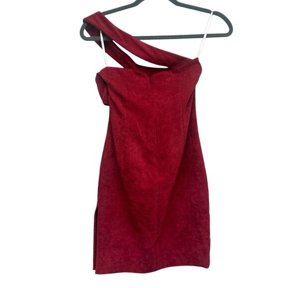 Lovers + Friends red velvet one shoulder cross strap mini dress size small - Picture 2 of 5